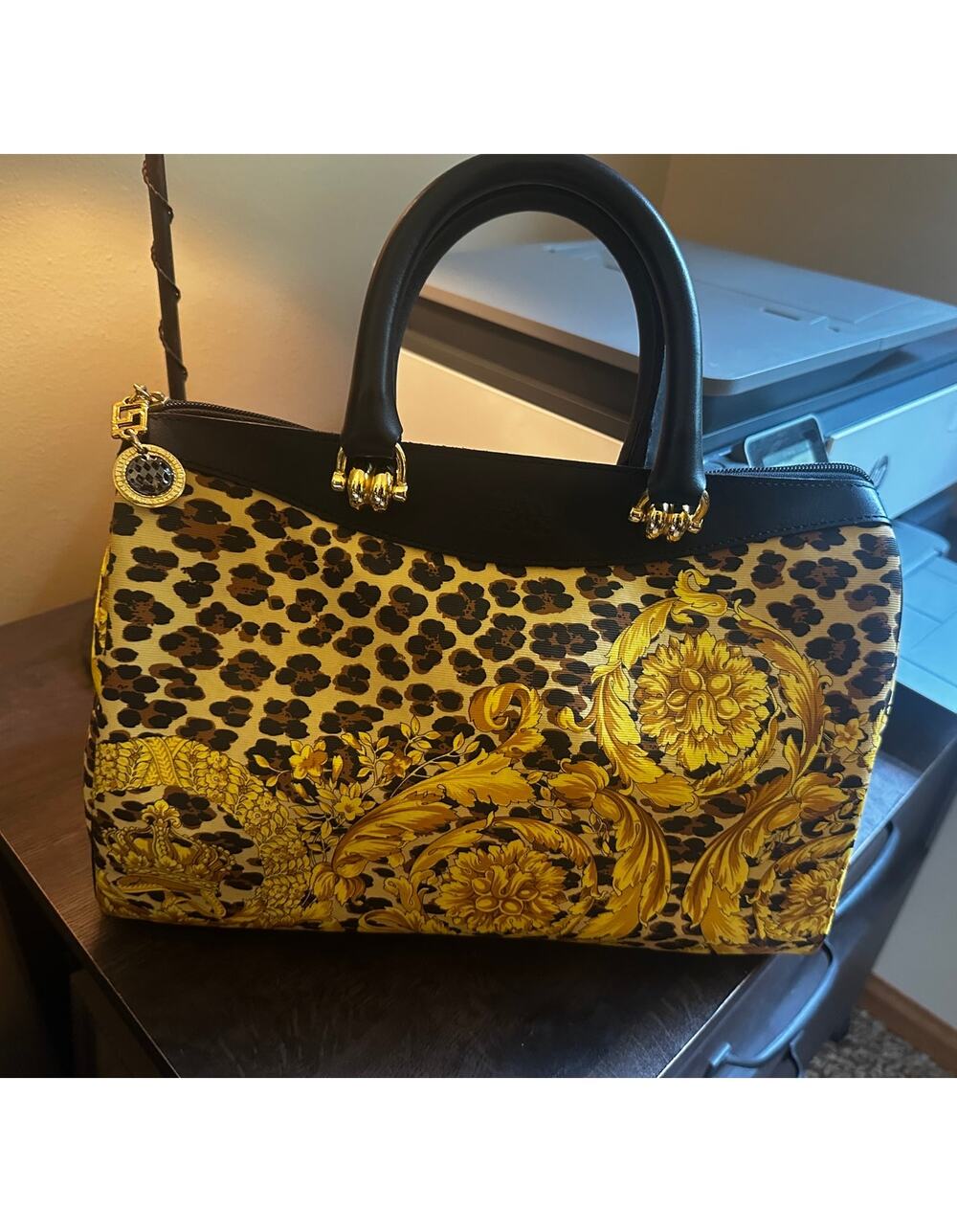 VINTAGE GIANNI VERSACE BAROQUE LEOPARD BOSTON BAG